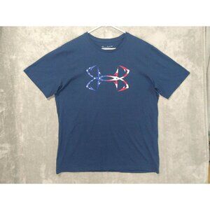 Under Armour Shirt Mens 2XL Blue Short Sleeve Graphic HeatGear Loose Fishing